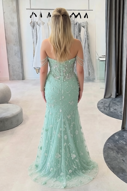 Mermaid Sweetheart Sage Green Long Prom Dresses with Beading