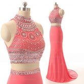 pink prom dress,charming Prom Dress,two pieces prom dress,long prom dress,party dress,BD1356