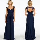 navy bridesmaid dress,Long bridesmaid dress,cap sleeves bridesmaid dress,BD446