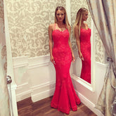 long mermaid red lace evening dress, HO228
