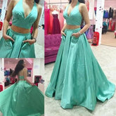 blue prom Dress,two pieces Prom Dress,A-line prom dress,halter prom dress,prom gown,BD608