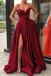 New Designer A Line Sweetheart Satin Burgundy Long Prom Dress BD22166