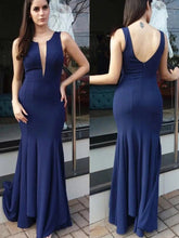 Amazing Dark Navy Mermaid V Neck Zipper Back Long Prom Dress BD22162