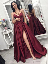 Newly A Line Satin Burgundy Side Slit Sweetheart Long Prom Dress BD22142
