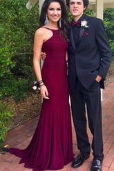 Amazing Sheath Burgundy Backless Scoop Long Prom Dress BD22138