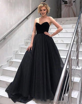 black tulle sweetheart formal long chic prom dress,HO183