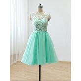 Mint bridesmaid dress,Short bridesmaid dress,Lace bridesmaid dress,homecoming dress,BD395