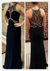 black prom dress,long Prom Dress,cheap prom dress,elegant evening dress,see through back prom dress,BD2712