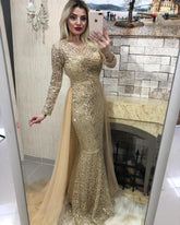 Long Sleeves Mermaid Prom Dresses With Detachable, BH91306