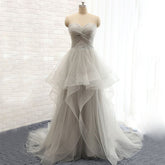 Long Prom Dresses,Gray Prom Dresses,Charming Prom Dress,Tulle lace up Prom Dress,Party dress,BD148