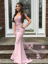 Pink off shoulder lace mermaid long prom dresses pink formal dresses,PD2210