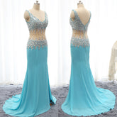 long prom dress,charming Prom Dress,blue prom dress,side slit prom dress,formal evening dress,BD1276