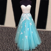 long prom dress,tulle Prom Dress,A-line prom dress,blue prom dress,lace up prom dress,BD1281