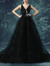 Black Backless Prom Dresses ,Straps A-line Sweep,Brush Train Prom Dress,PD4558723