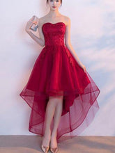 Beautiful Prom Dresses, Asymmetrical Sweetheart Lace Burgundy Prom Dresses,PD4558741