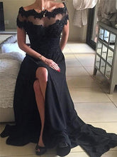 Black prom dress, Lace Off-the-shoulder Scoop Long Prom Dress Evening Dresses,PD4558724