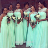 mint bridesmaid dress,long bridesmaid dress,one shoulder bridesmaid dress,chiffon bridesmaid dress,BD1637