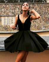 Black v neck short prom dress, homecoming dress