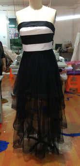 Navy blue prom dress,long Prom Dress,tulle evening gown,strapless prom gown,BD1005