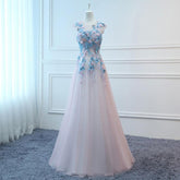 Long Pink&Blue Butterfly Evening Dress Floral Tulle Dress Women Formal Party Gown BD98015