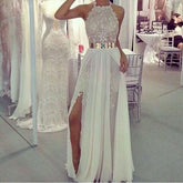 Long Prom Dresses,Charming Prom Dress,white Prom dress,lace prom Dress,BD439