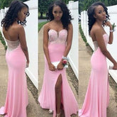 Pink prom Dress,Charming Prom Dress,sheath prom dress,side slit prom dress,evening dress,BD024