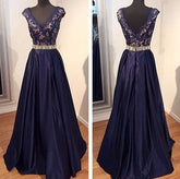 navy Prom Dresses,A-line Prom Dress,v-neck Prom Dress,charming Prom Dress,long prom dress,BD1004