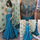 blue prom Dress,two pieces Prom Dress,long prom dress,charming prom dress,mermaid prom dress,BD1214
