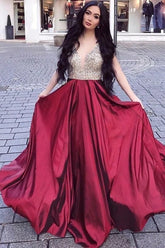 A Line Burgundy Sweetheart Beaded Long Prom Dresses BD22090