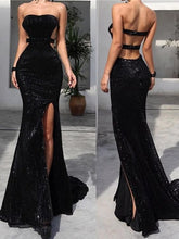 Backless Black Mermaid Long Prom Dresses Side Slit Sequence Sweetheart BD22134