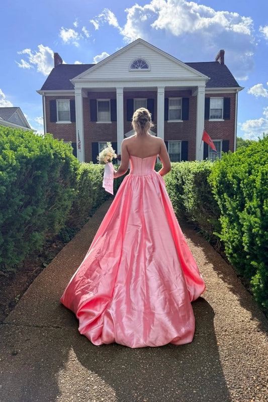 Stunning A Line Sweetheart Coral Satin Prom Dresses
