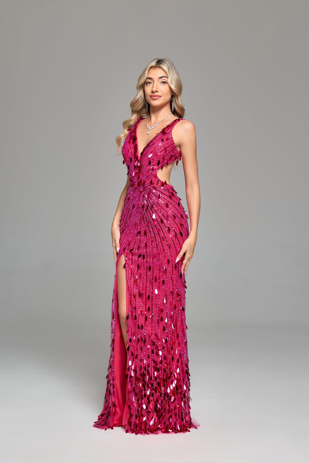 Solid Black Sparkly V-neck High Slit Mermaid Long Dresses