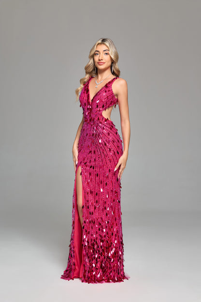Solid Black Sparkly V-neck High Slit Mermaid Long Dresses