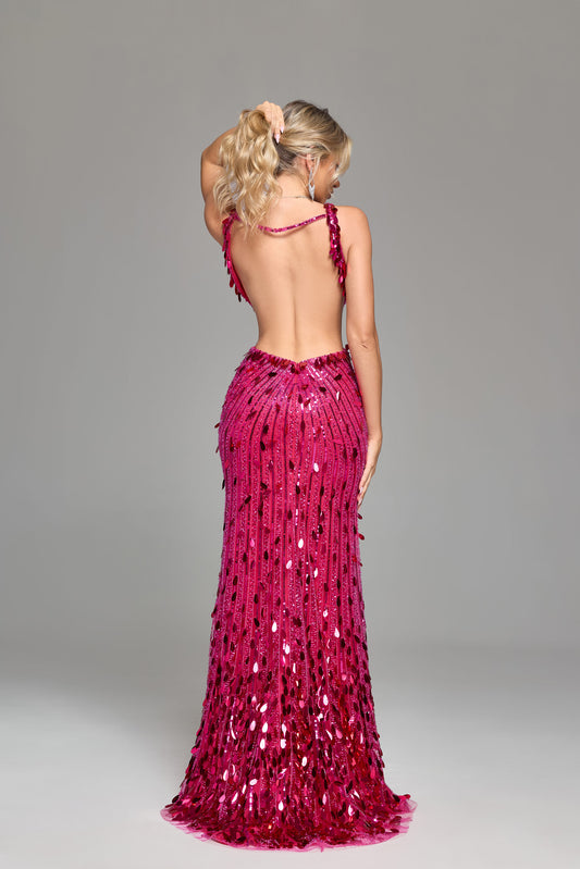 Solid Black Sparkly V-neck High Slit Mermaid Long Dresses