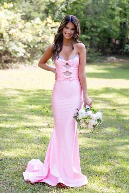 Mermaid Pink Satin Long Sweetheart Prom Dresses
