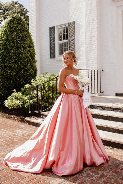 Stunning A Line Sweetheart Coral Satin Prom Dresses