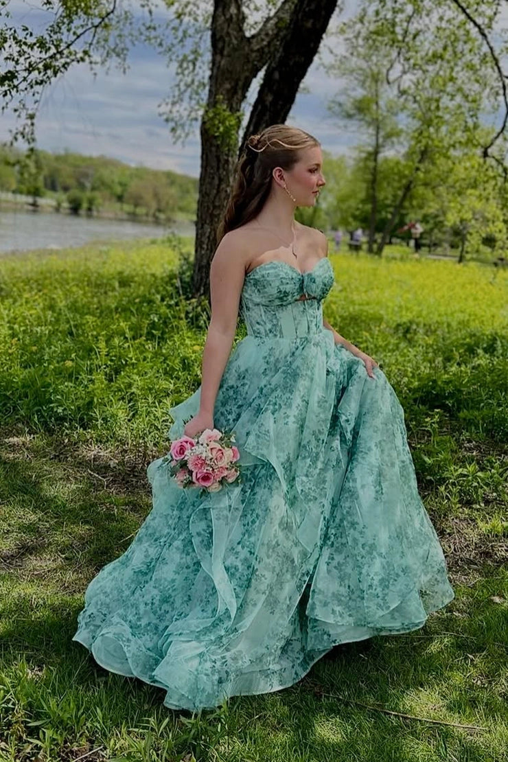 Gorgeous A Line Sweetheart Ruffled Organza Prom Dresses