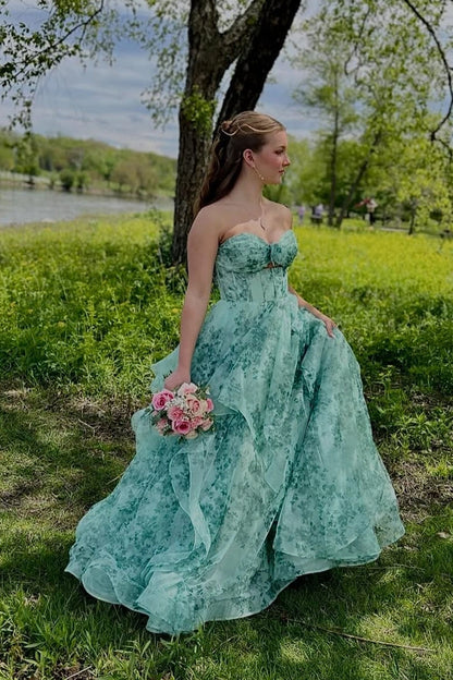 Gorgeous A Line Sweetheart Ruffled Organza Prom Dresses
