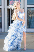 Sweetheart Fairy Floral Chiffon Tiered Prom Dresses