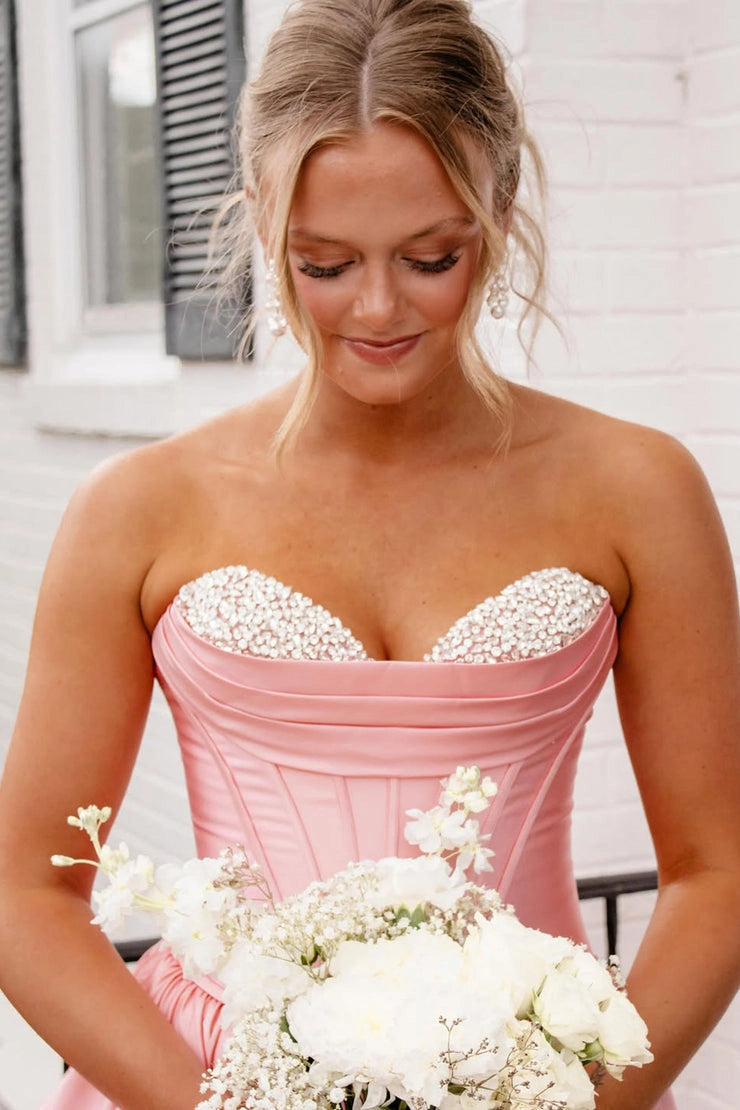 Stunning A Line Sweetheart Coral Satin Prom Dresses