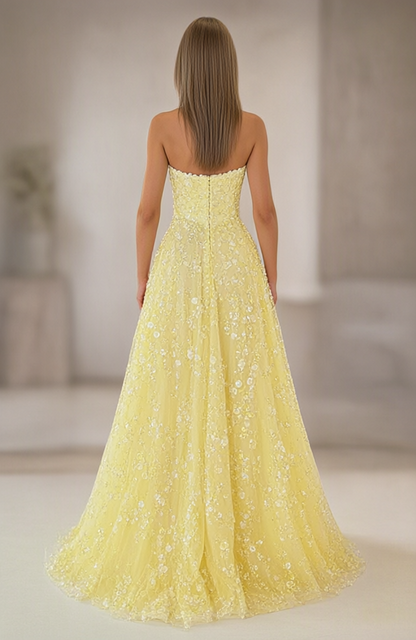 Yellow Cute A Line Sweetheart Daffodil Tulle Prom Dresses