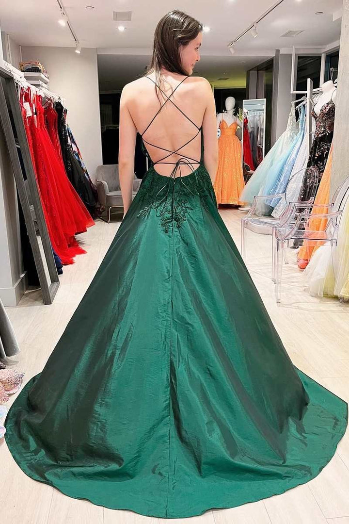 Emerald Green Prom UK Graduation Dresses A-Line Lace Satin Evening Dress