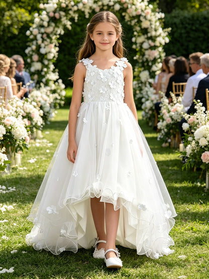 Girls Ivory Tulle Flower Girl Dress
