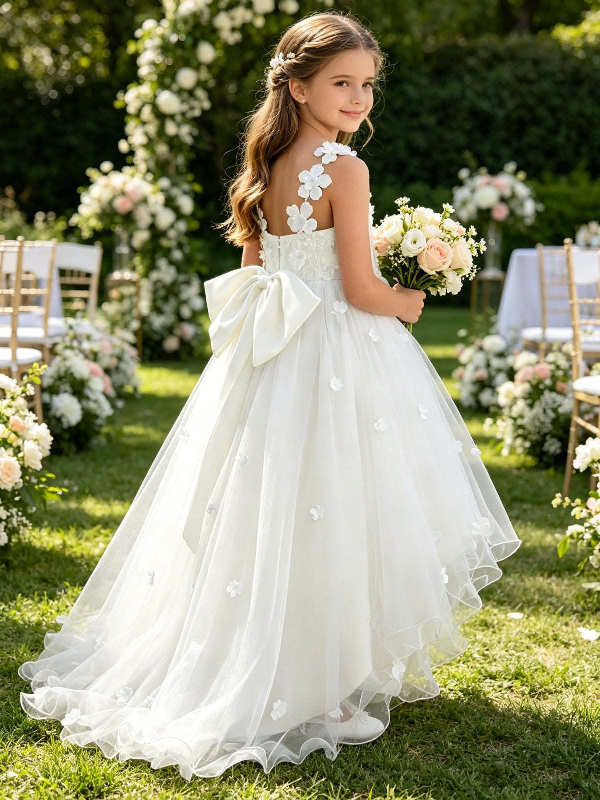 Girls Ivory Tulle Flower Girl Dress