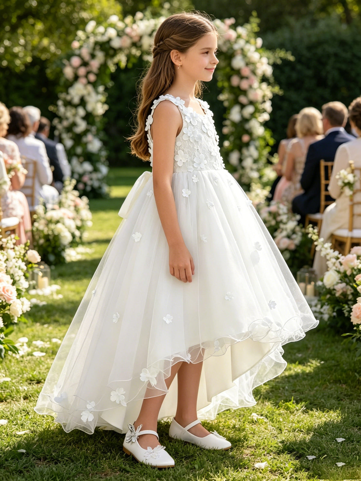 Girls Ivory Tulle Flower Girl Dress