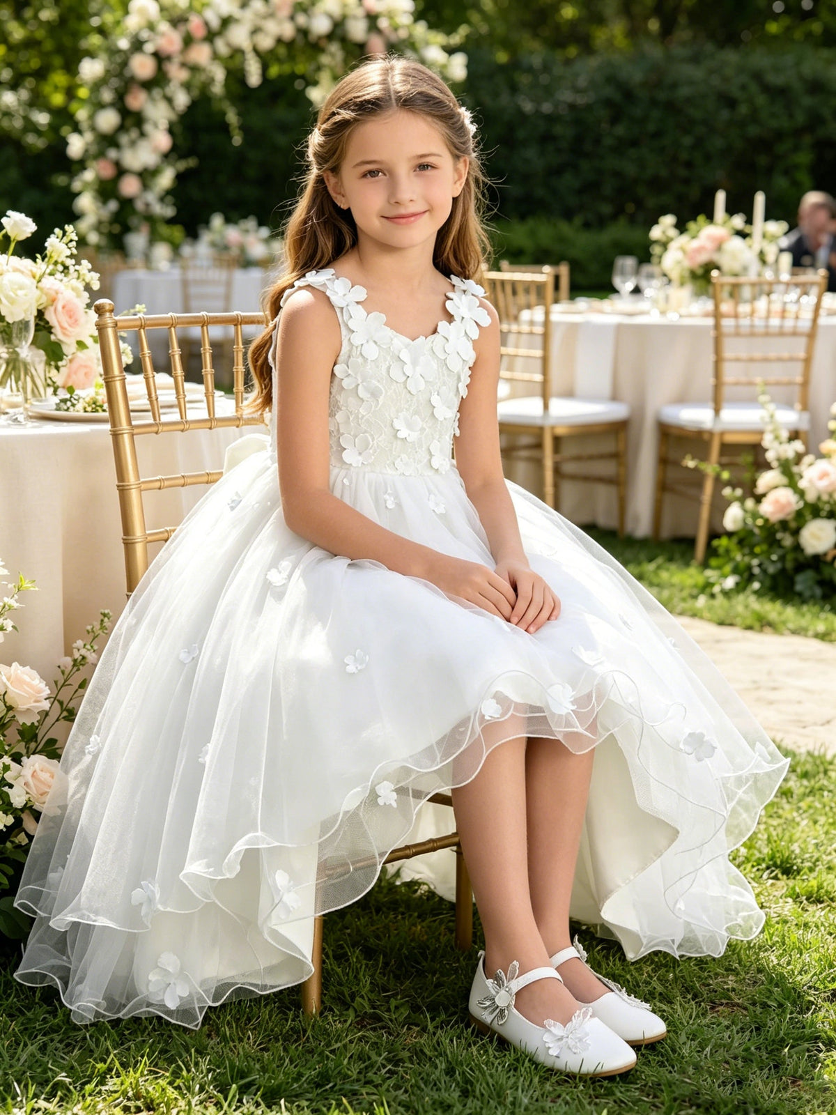 Girls Ivory Tulle Flower Girl Dress