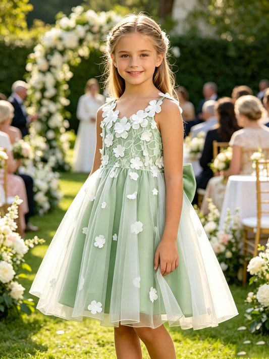 Girls Sage Green Tulle Flower Girl Dress