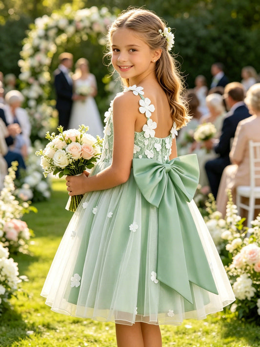 Girls Sage Green Tulle Flower Girl Dress