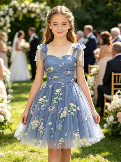 Girls Dusty Blue Tulle Flower Girl Dress