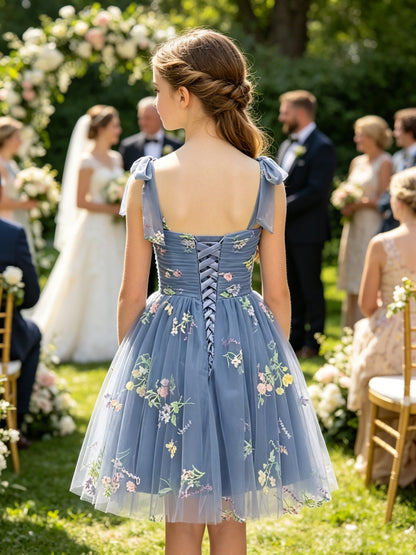 Girls Dusty Blue Tulle Flower Girl Dress